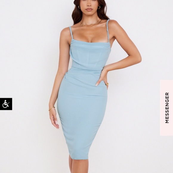 HOUSE OF CB JAMILLE BABY BLUE DRAPED CORSET MIDI DRESS - Picture 4 of 8